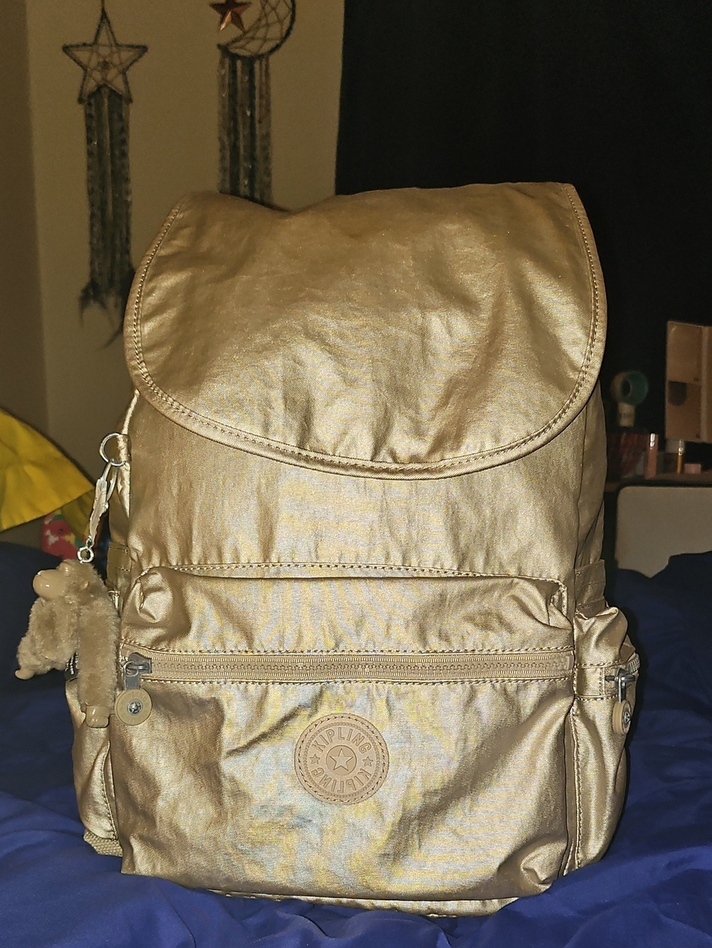 Kipling Metallic Gold Backpack with Zip Front Pocket